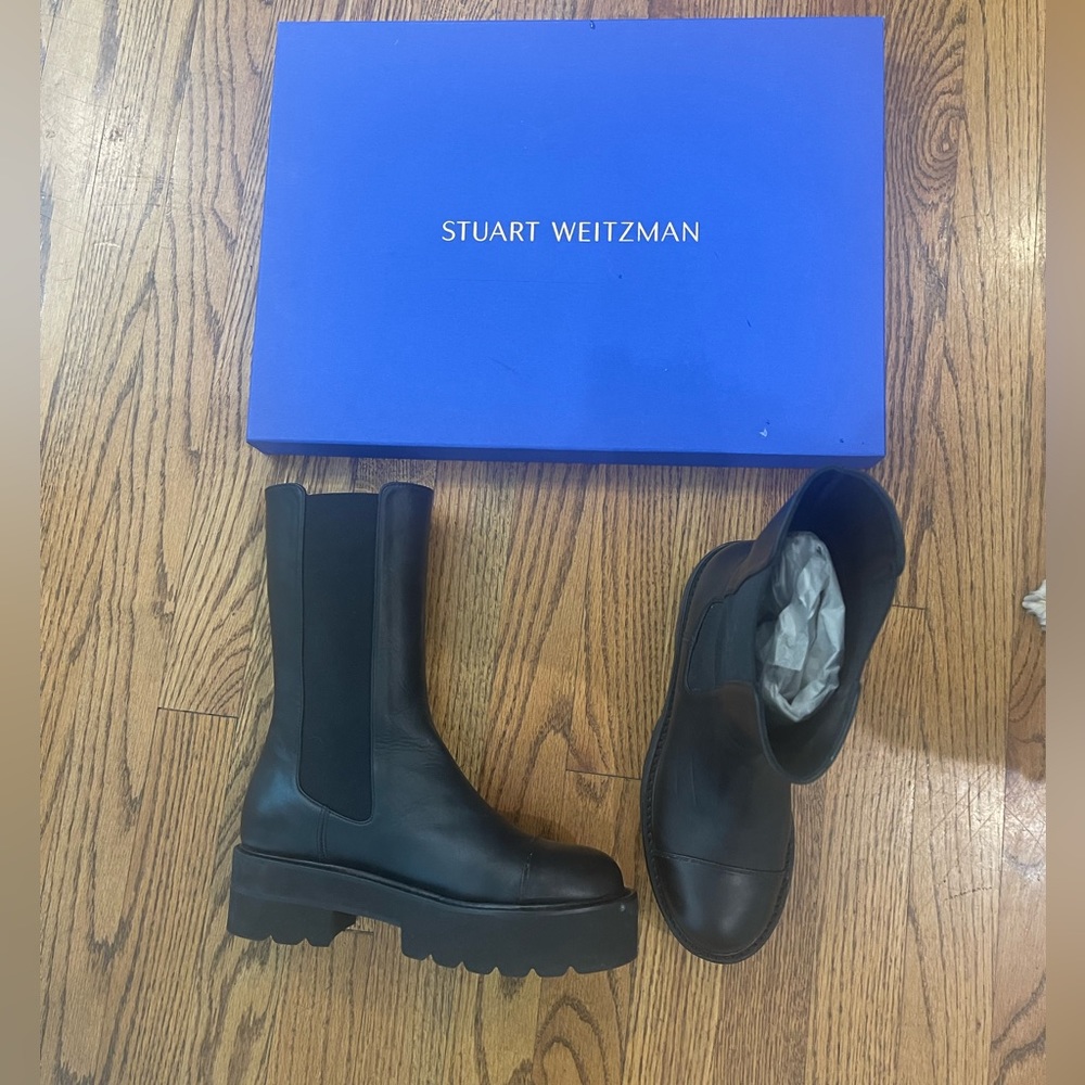 Stuart weitzman utility boots/black/worn once/size 6 1/2, fits size 6